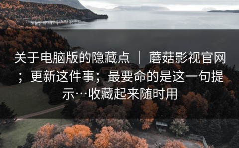 关于电脑版的隐藏点 ｜ 蘑菇影视官网；更新这件事；最要命的是这一句提示…收藏起来随时用