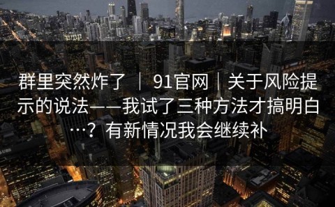 群里突然炸了 ｜ 91官网｜关于风险提示的说法——我试了三种方法才搞明白…？有新情况我会继续补